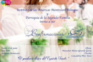 MONTESSORI Y SAGRADA FAMILIA INVITAN A LAS CONFIRMACIONES