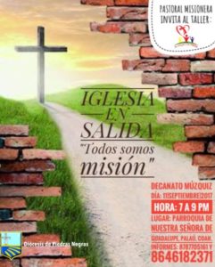 PASTORAL MISIONERA INVITA AL TALLER IGLESIA EN SALIDA “TODOS SOMOS MISIÓN” EN PALAÚ
