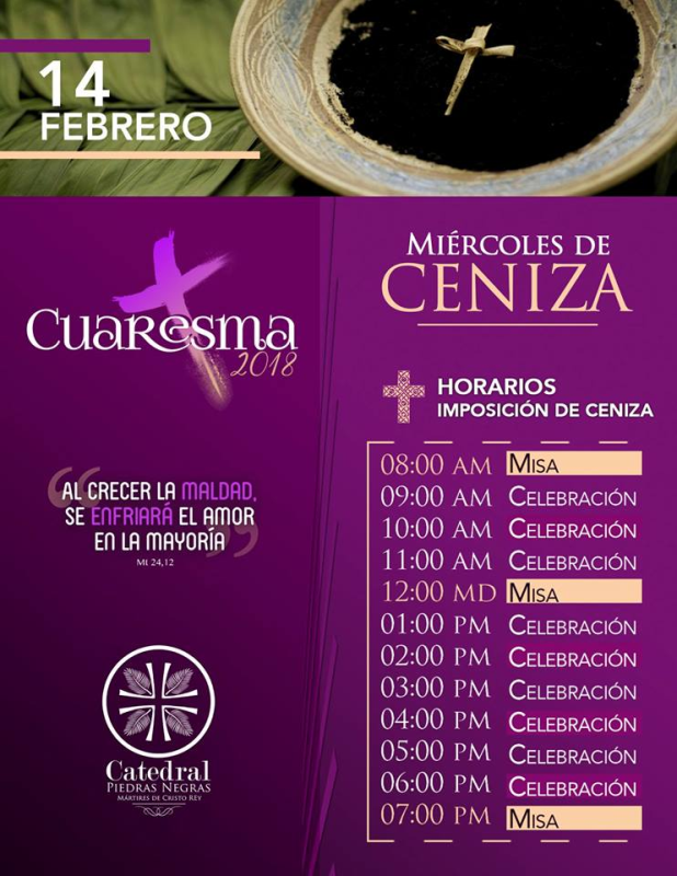 CATEDRAL INVITA AL MIÉRCOLES DE CENIZA EN PIEDRAS NEGRAS