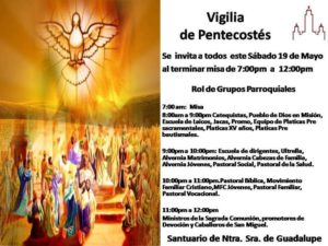 SANTUARIO DE GUADALUPE INVITA A LA VIGILIA DE PENTECOSTÉS EN PIEDRAS NEGRAS