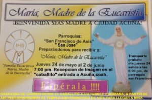 SE INVITA A RECIBIR A MARÍA MADRE DE LA EUCARISTÍA EN ACUÑA