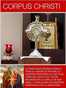 PARROQUIA DEL SAGRADA FAMILIA  INVITA AL “CORPUS CHRISTI” EN PIEDRAS NEGRAS