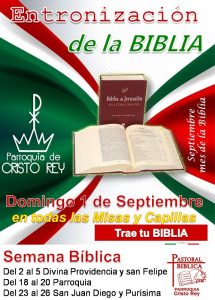 PARROQUIA CRISTO REY INVITA A LA ENTRONIZACIÓN DE LA BIBLIA EN PIEDRAS NEGRAS