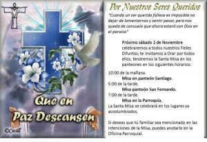 PARROQUIA SAN FRANCISCO DE ASÍS INVITA A LAS MISAS POR LOS FIELES DIFUNTOS EN SABINAS