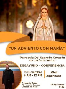 SE INVITA AL DESAYUNO CONFERENCIA “UN ADVIENTO CON MARÍA” EN NUEVA ROSITA