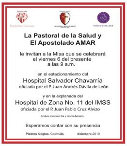 Pastoral de la Salud y Apostolado AMAR Invitan a Misas