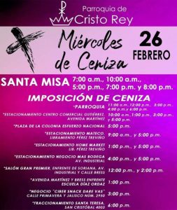 PARROQUIA DE CRISTO REY INVITA AL MIÉRCOLES DE CENIZA