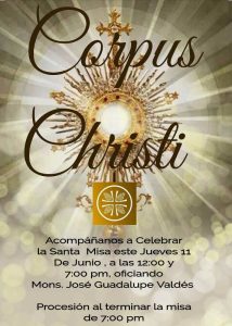 CATEDRAL INVITA A LA TRANSMISIÓN EN VIVO DE LA CELEBRACIÓN DE CORPUS CHRISTI