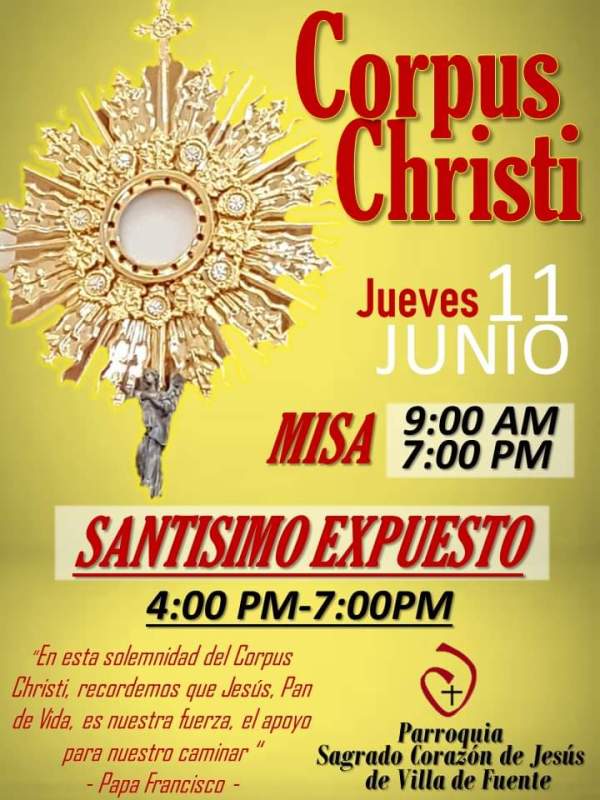 PARROQUIA SAGRADO CORAZÓN DE VILLA DE FUENTE INVITA A LA CELEBRACIÓN DE CORPUS CHRISTI