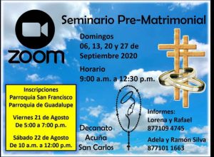 SEMINARIO PRE-MATRIMONIAL POR ZOOM EN ACUÑA