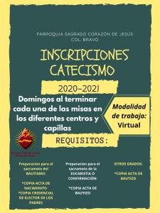 SAGRADO CORAZÓN COL. BRAVO INVITA A LA CATEQUESIS INFANTIL