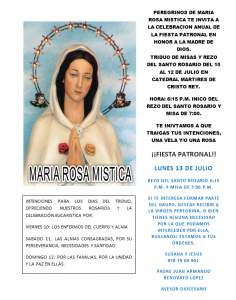 FIESTA PATRONAL EN HONOR A MARIA ROSA MISTICA